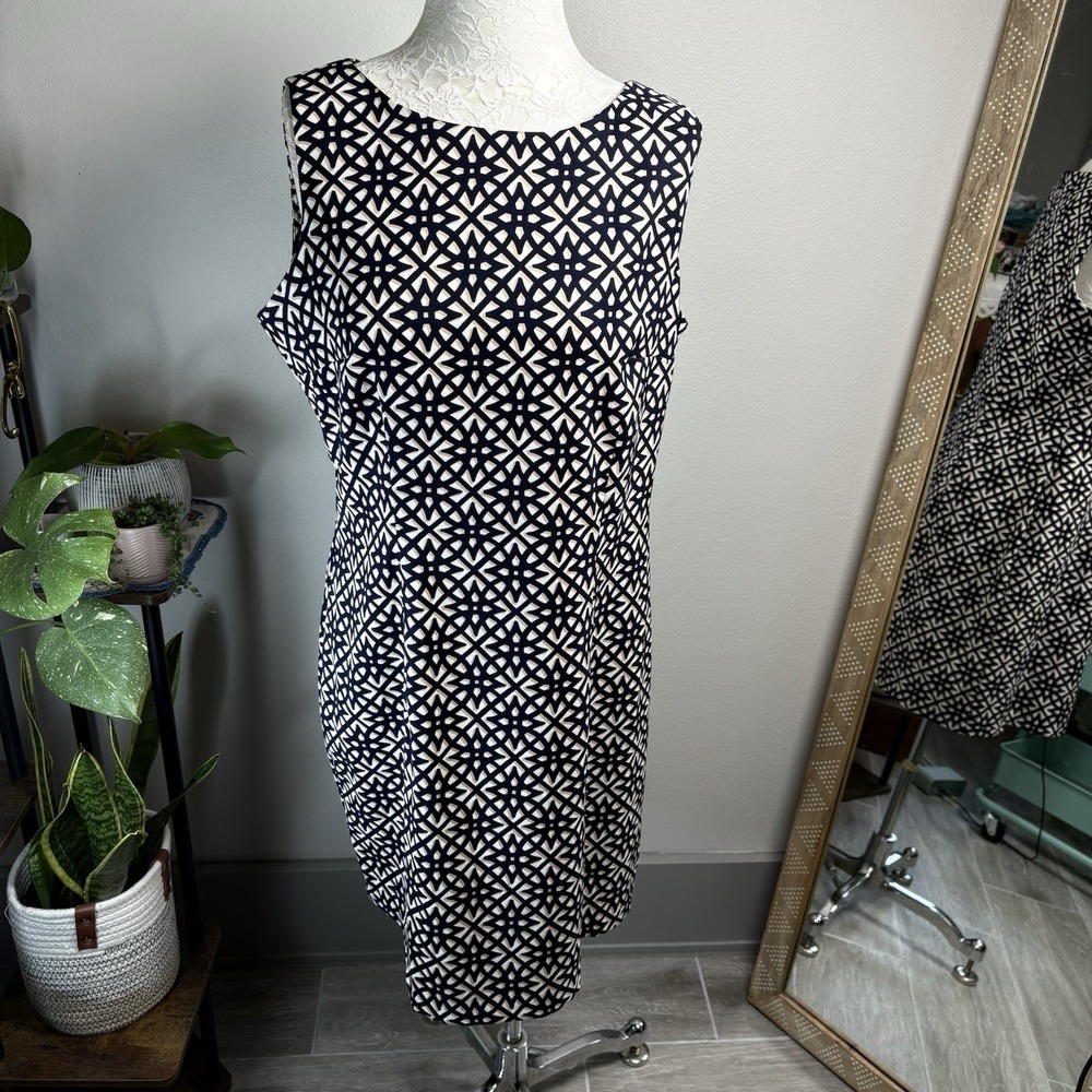ALYX Women 16 Navy Shift Dress Geometric Career Business Polyester Spandex